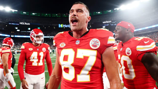 Why was Chiefs star Travis Kelce wearing an Eagles jersey and drinking beer  on Monday Night Football?