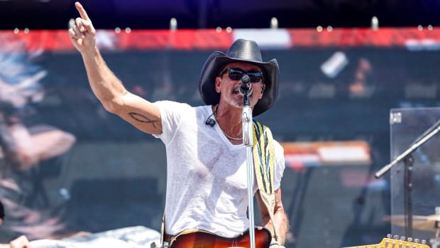 Country star Tim McGraw performs before the start of Saturday's Hy-VeeDeals.com 250 Presented By DoorDash IndyCar race at the Iowa Speedway in Newton on July 23, 2022.  