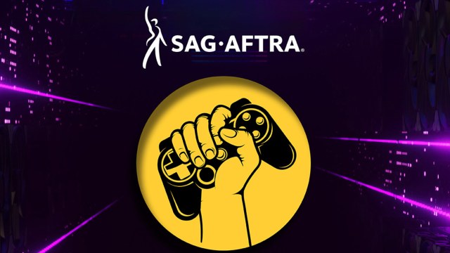 A fist holding a controller underneath the SAG-AFTRA logo.