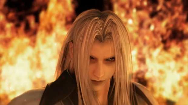 Sephiroth standing in the flames in Final Fantasy 7 Advent Children.