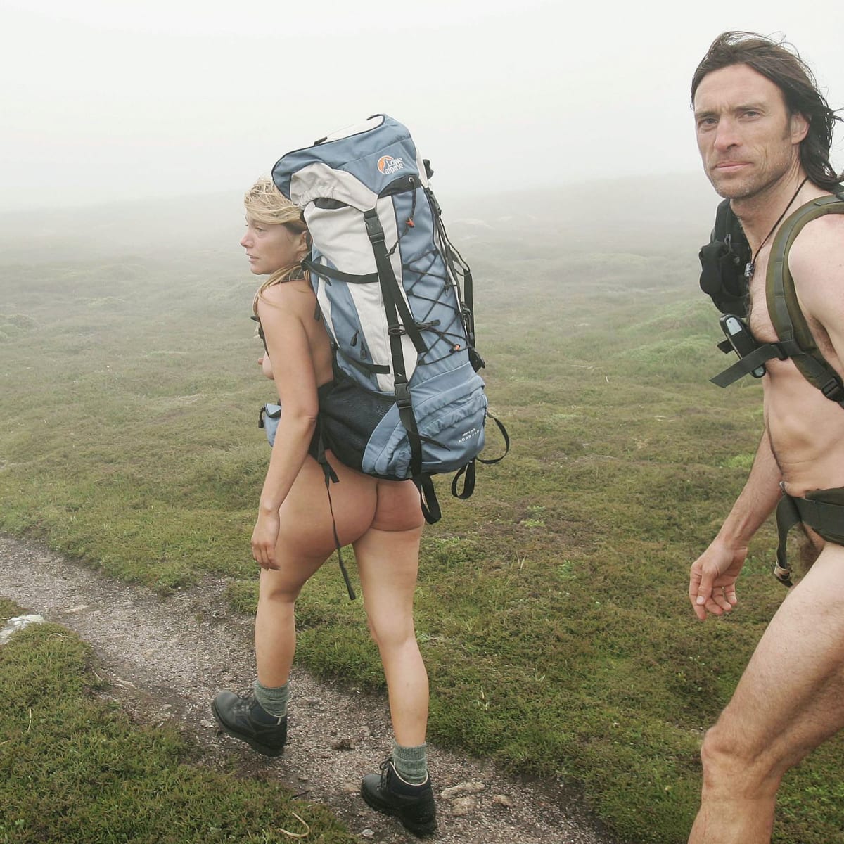 Naked guys hiking