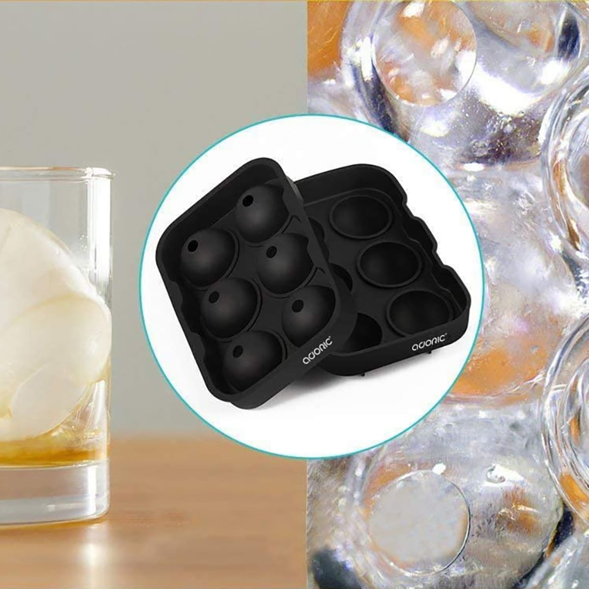 Flexible Silicone Spherical 4 Round Ball Ice Cube Tray Maker Mold with Lid  Perfect Ice Spheres