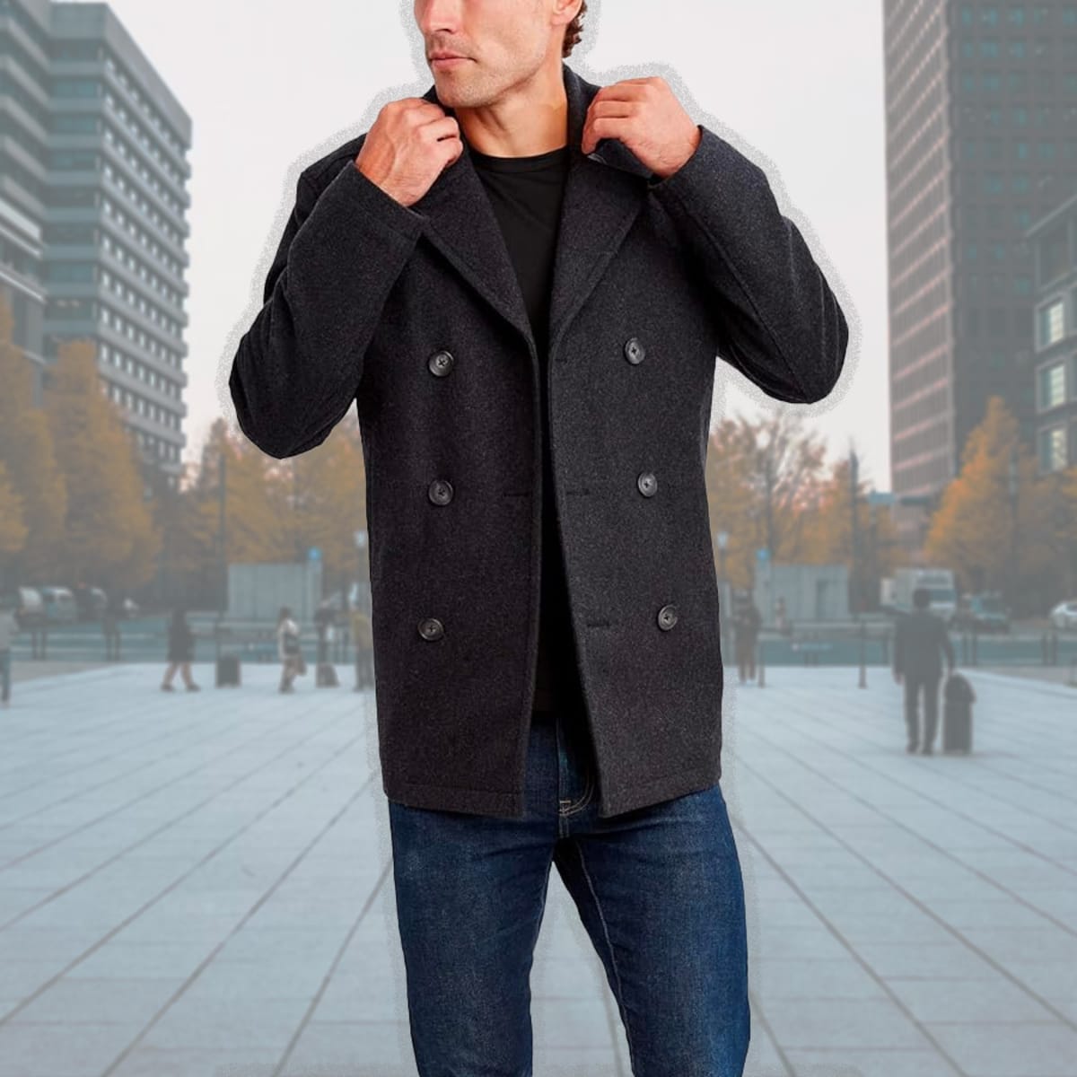 Grey peacoat clearance with hood