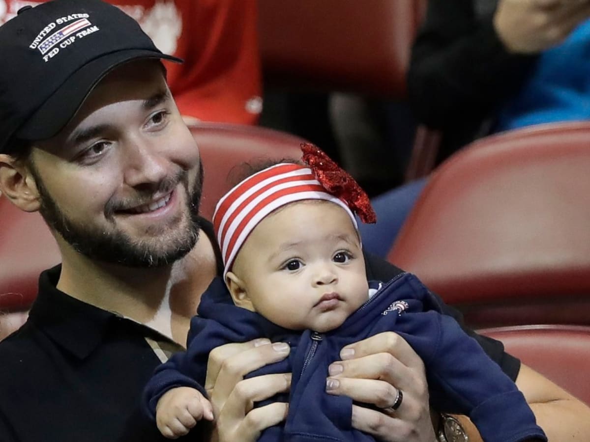 Serena Williams' toddler daughter and husband Alexis Ohanian at the Day at  the Drive tennis event