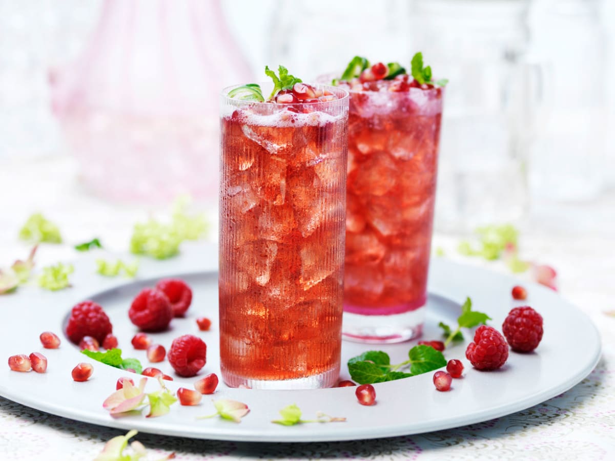 Raspberry basil iced drink jug, paths Stock Photo by maxsol7