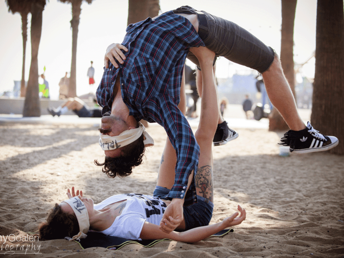 Young Couple Practicing Acroyoga On Mat In Gym Together. Man And Woman  Doing Dog Yoga Pose, Copy Space. Partner Yoga, Trust, Balance Concept Stock  Photo, Picture and Royalty Free Image. Image 96292008.