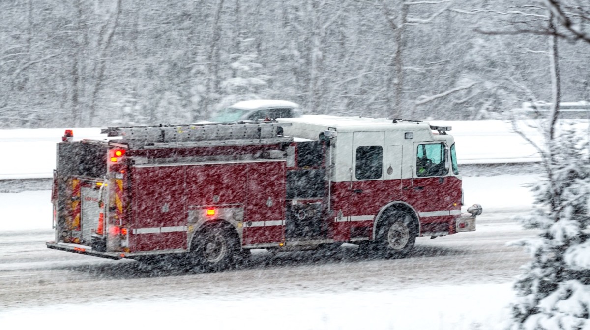 Terrifying Footage Shows Fire Truck Spinning Out of Control on Icy Roads