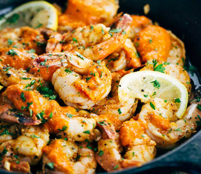 Recipe: How to Make Garlic Shrimp Skillet with Roasted Red Pepper Sauce ...