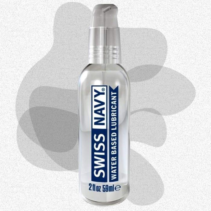 One of the best lubes for sex, the Swiss Navy Water Based Lubricant on gray background