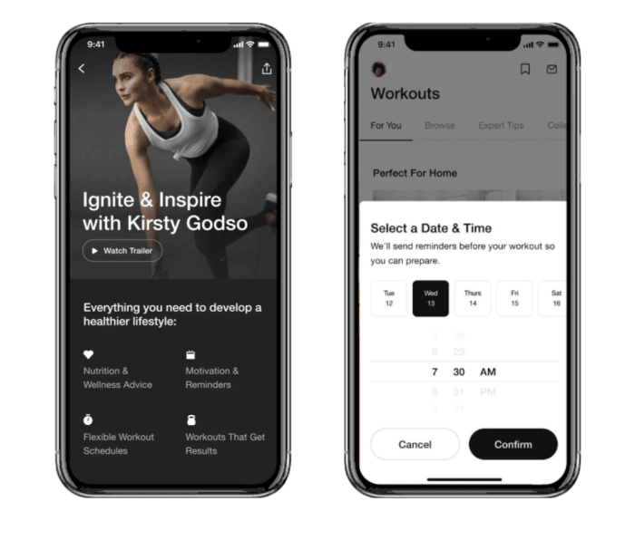 Nike Training Club app interface on phone template