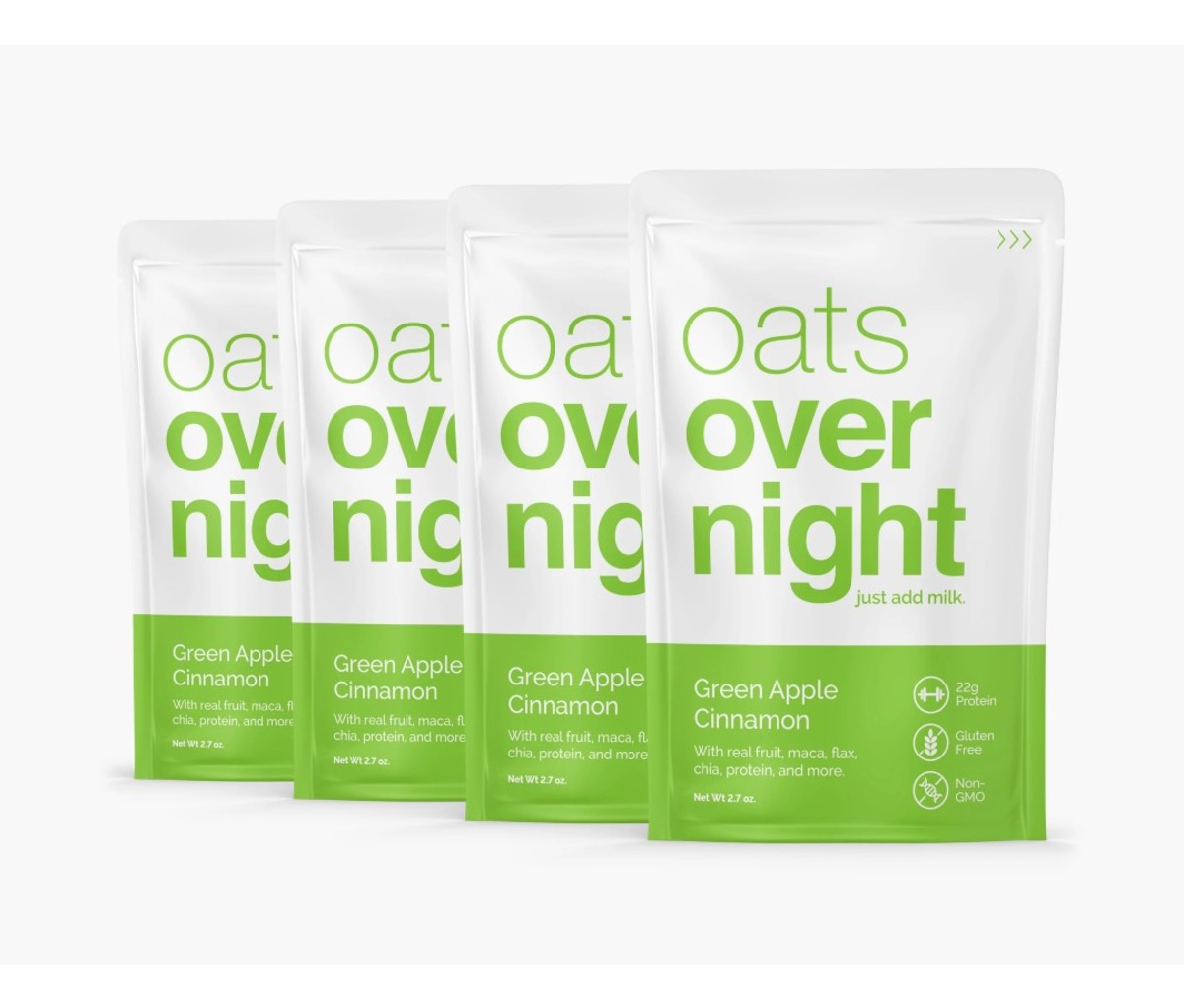 Oats Overnight - Peach Upside Down Cake - 20g Protein, High Fiber Breakfast Shake - Gluten Free, Non GMO Oatmeal 2.7 oz per Meal 8 Pack