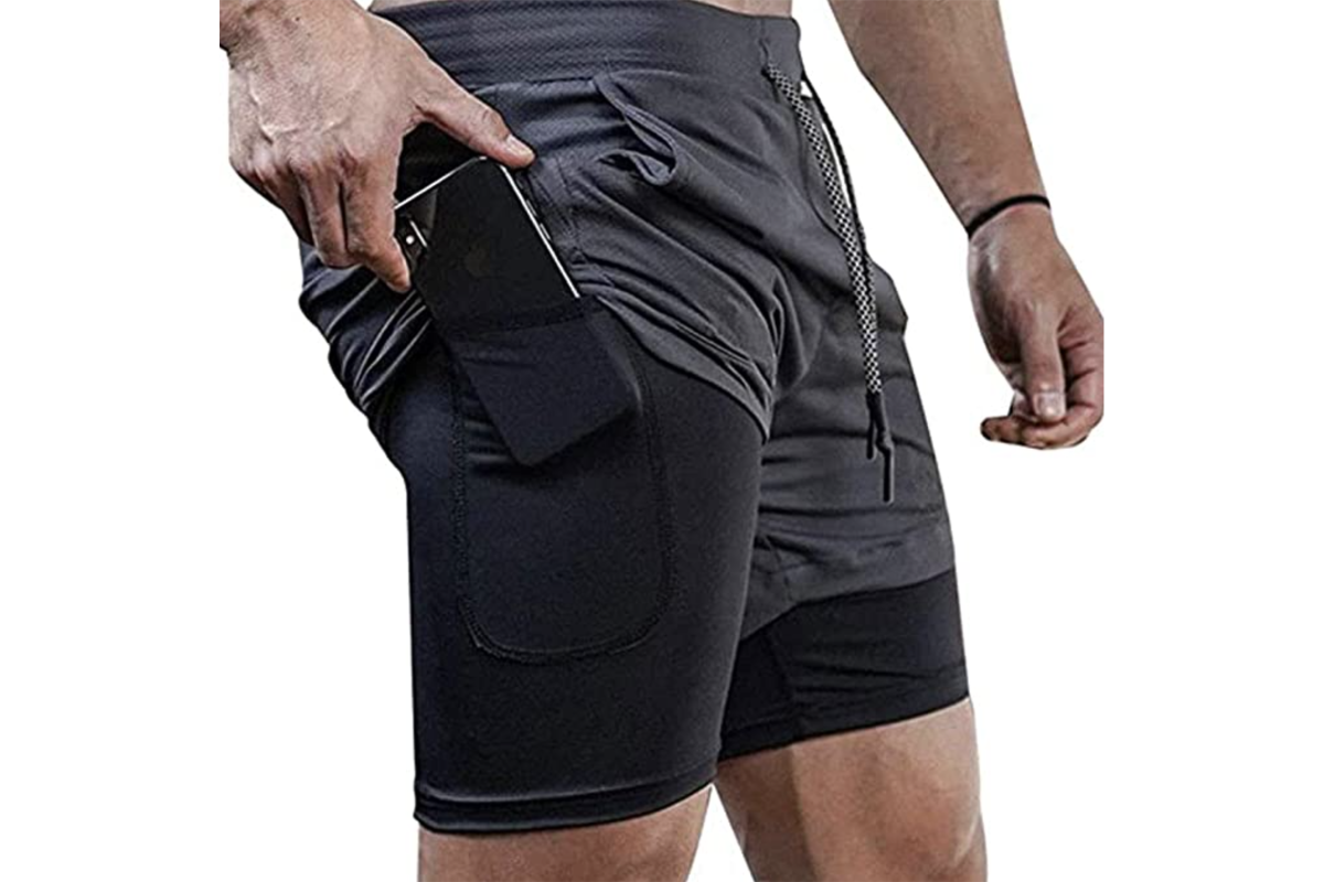 Surenow Mens 2 in 1 Running Shorts Quick Dry Athletic Shorts with Liner,  Workout Shorts with Zip Pockets and Towel Loop