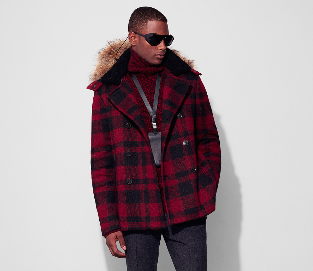 Red and black hot sale plaid coat mens