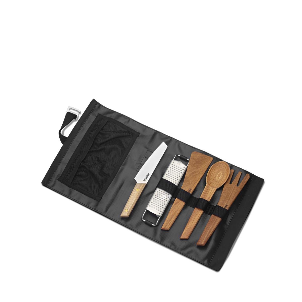 Opinel Nomad Camping Kitchen Utensil Kit, Includes No.12 Serrated Knife,  No. 10 Corkscrew Knife, No. 6 Peeler, Cutting Board