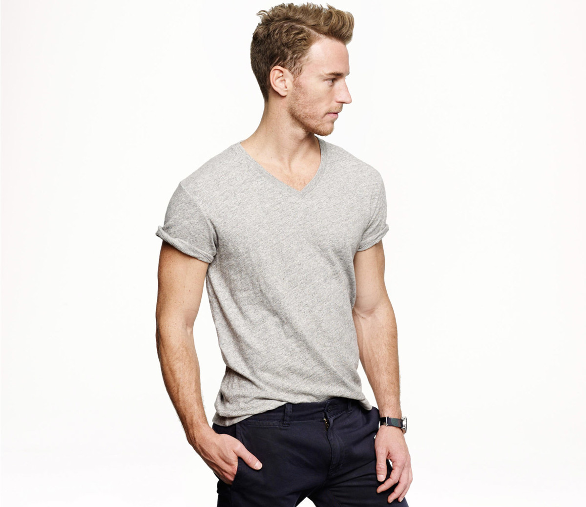 Brown Cargo Pants with White Crew-neck T-shirt Warm Weather