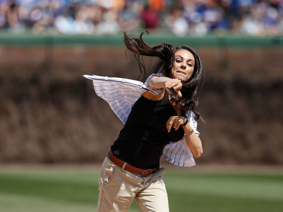 PHOTOS: Mila Kunis throws incredible first pitch at Chicago Cubs game