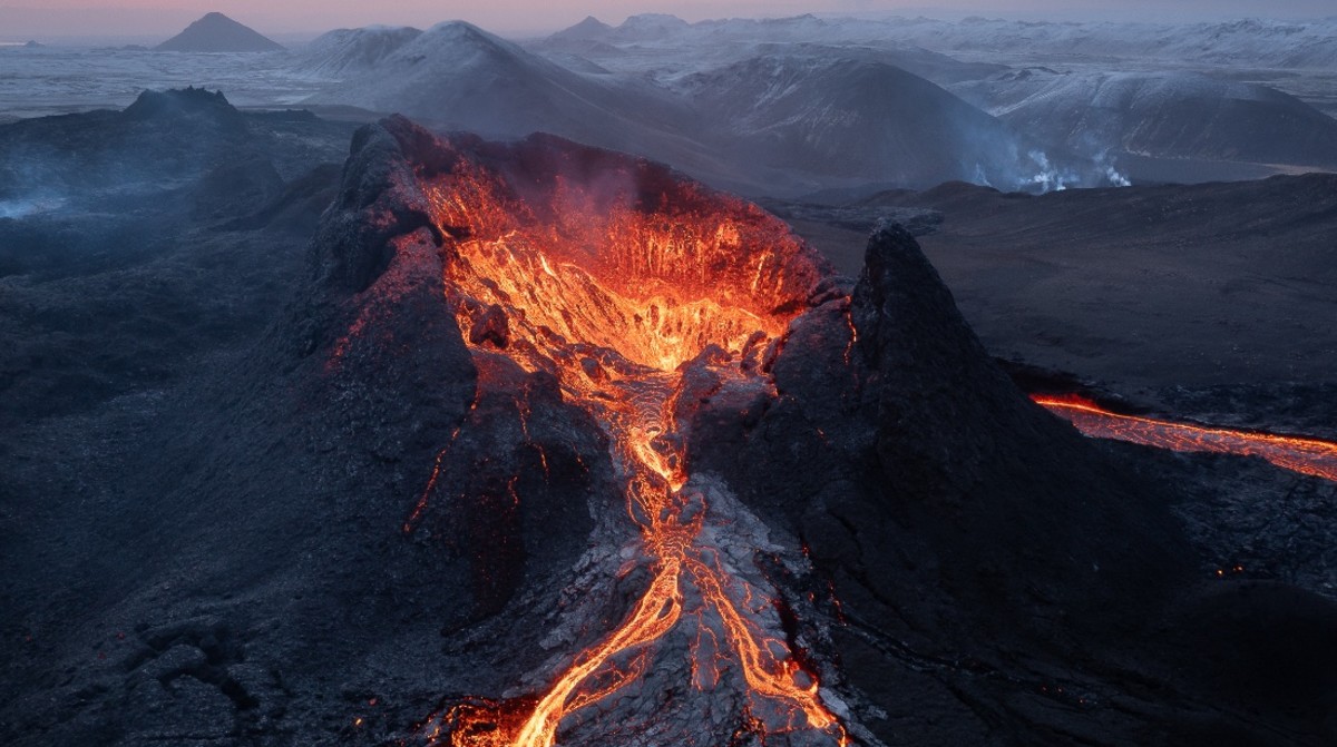 On the Reykjanes peninsula of Iceland, a volcano erupts