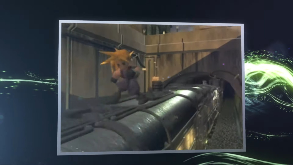 Cloud jumping on a train in Final Fantasy 7