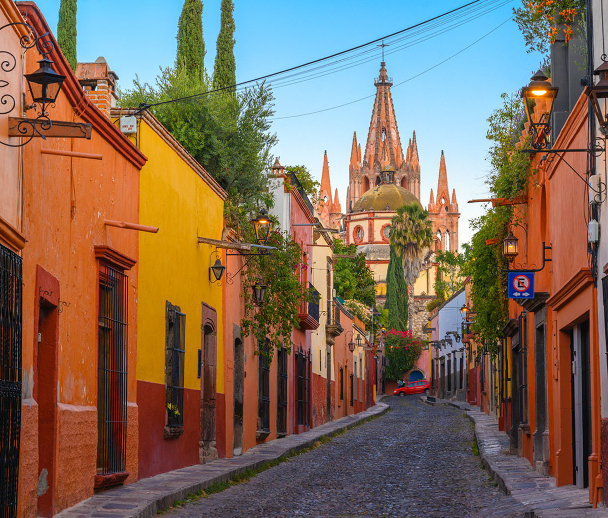 Cobblestone street in San Miguel de Allende, Mexico