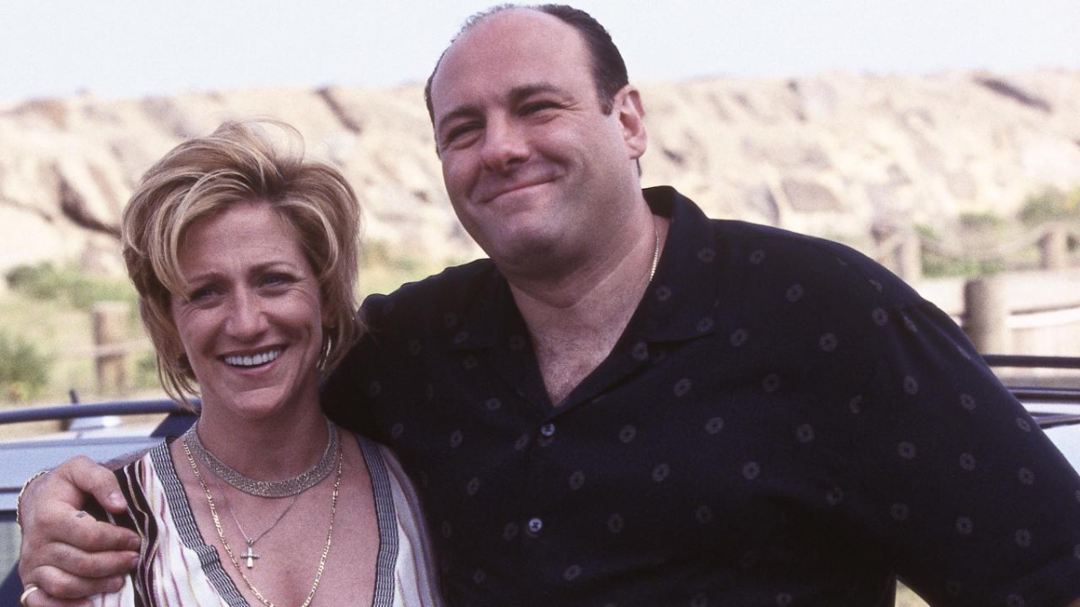 James Gandolfini and Edie Falco smiling together.