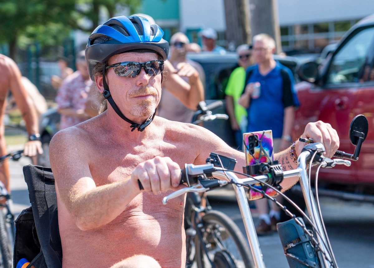 Extremely fit woman looking good at the naked bike ride Porn Pic