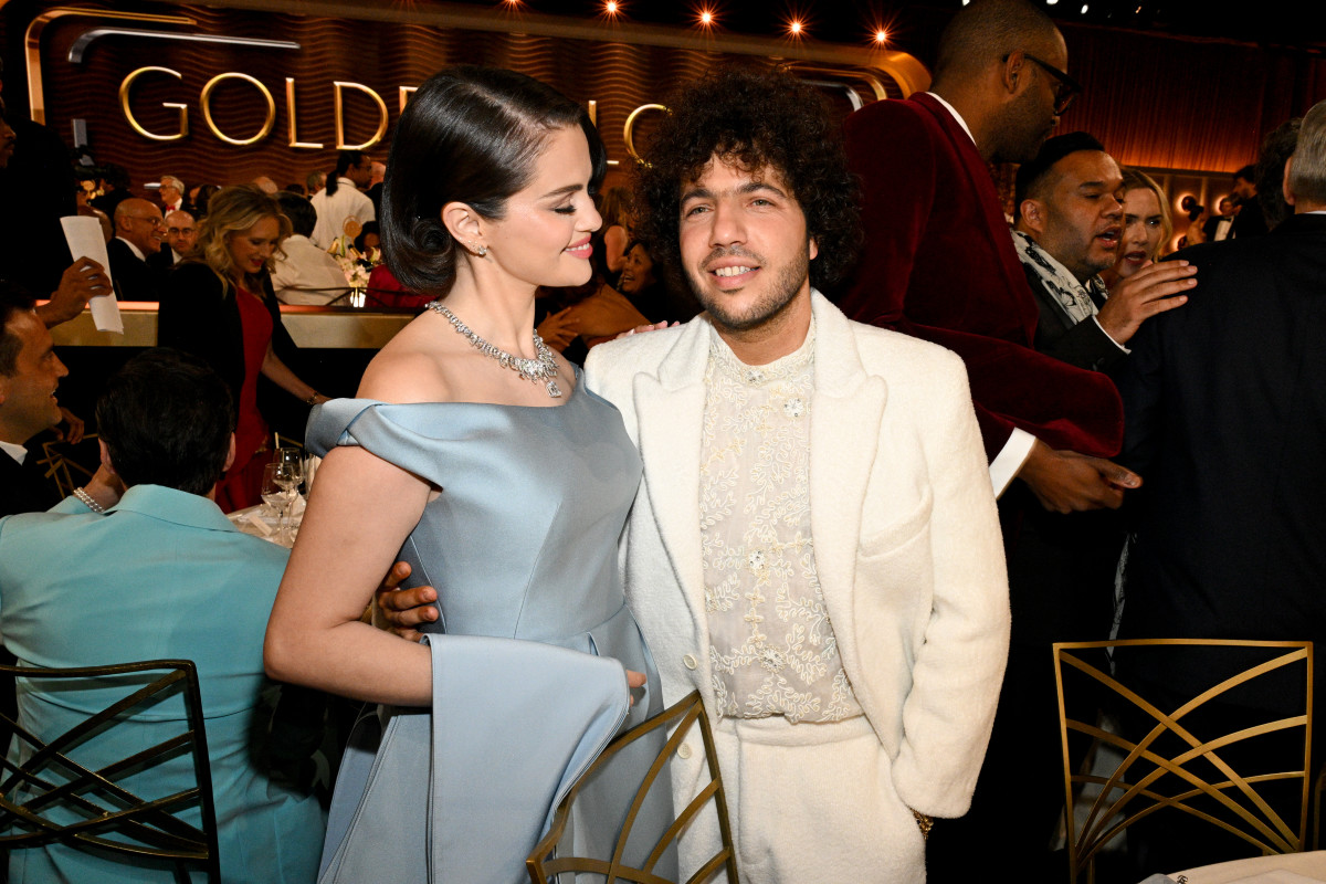 Selena Gomez, Benny Blanco during the 82nd Annual Golden Globes held at The Beverly Hilton on January 05, 2025 in Beverly Hills, California. (Photo by Michael Buckner/GG2025/Penske Media via Getty Images)