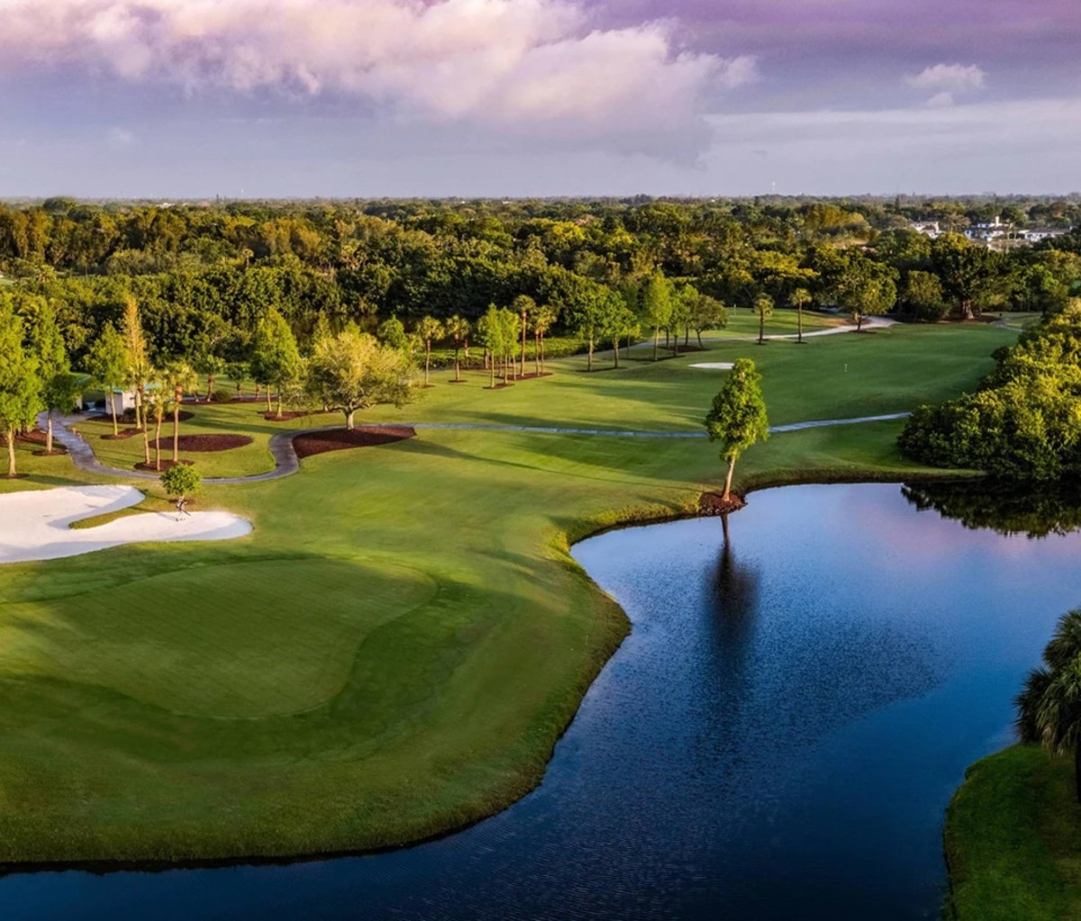 Golf course with manmade lake