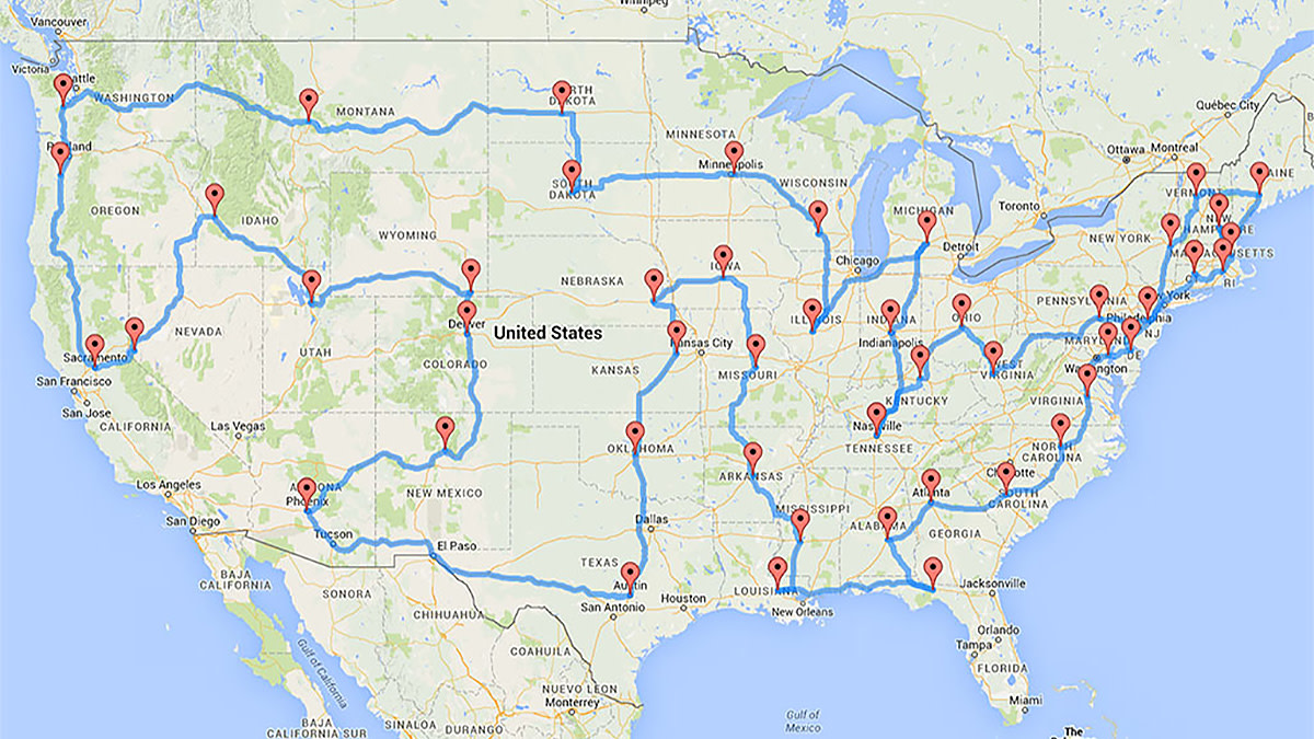 The Most Efficient Road Trip To Every Lower 48 U S State Takes 8