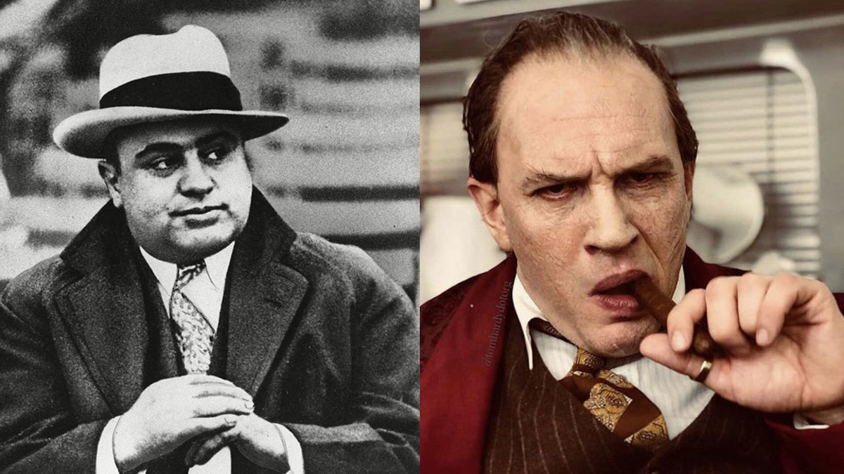 AL CAPONE, CHICAGO, USA AL CAPONE Al Capone is photographed at a football game in Chicago on . Everywhere he went, people recognized him. Capone always wore a loud tie, a bent brim fedora hat and camel's hair polo coat and always had an entourage of bodyguards 1 Jan 1931, Tom Hardy as Al Capone in ‘Fonzo’