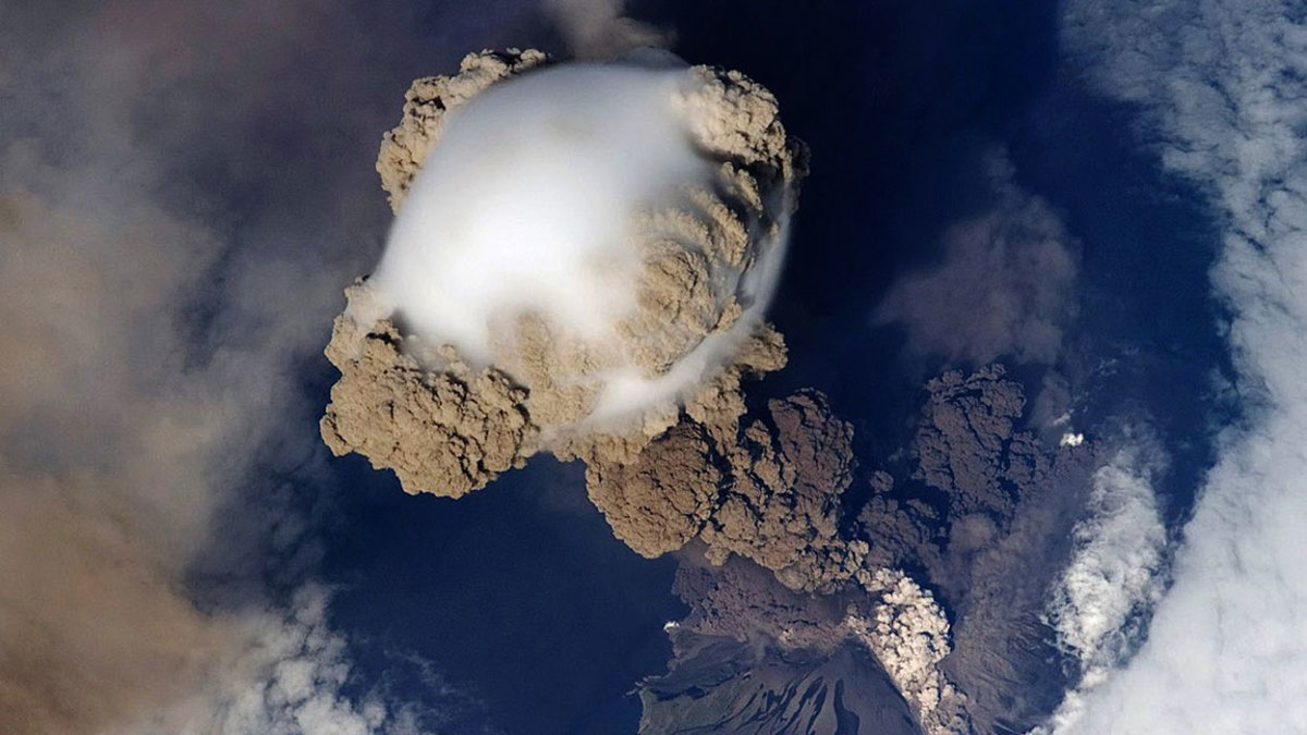 NASA gallery of World Cup countries - 13 Jun 2014 Sarychev Peak Eruption, Kuril Islands, Japan. On June 12, 2009, a fortuitous orbit of the International Space Station (ISS) made it possible for an astronaut on board to capture Sarychev Volcano in the early stages of eruption. 13 Jun 2014