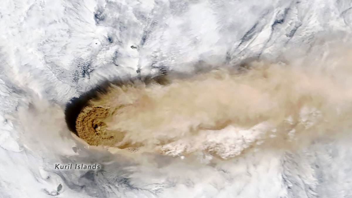 Raikoke Volcano Erupting - Photos Courtesy of NASA / Earth Observatory EOS Project Science Office at NASA Goddard Space Flight Center / NASA