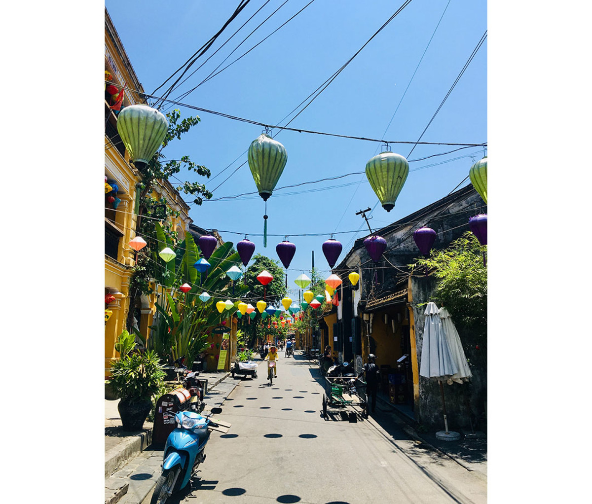 The roads of Hoi An. Most of the main pedestrian streets are lined with shops and street merchants.