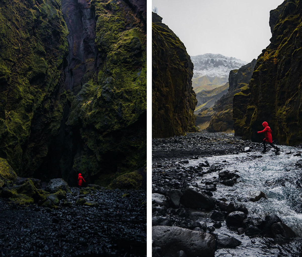 Editor Brittany Smith exploring Stakkholtsgjá Canyon