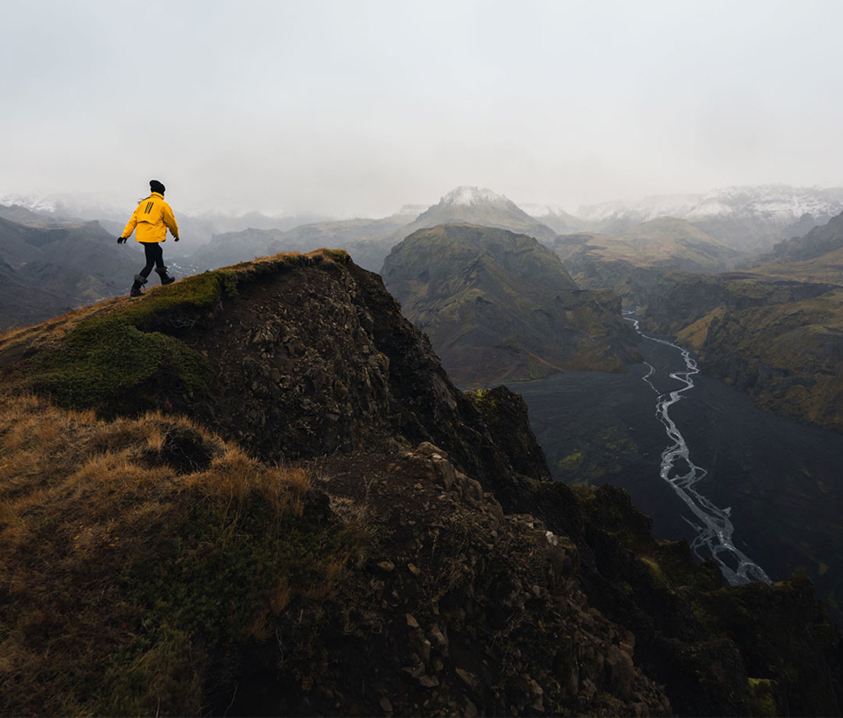 Hiking summit of Valhnjukur Mountain in Þórsmörk Nature Reserve