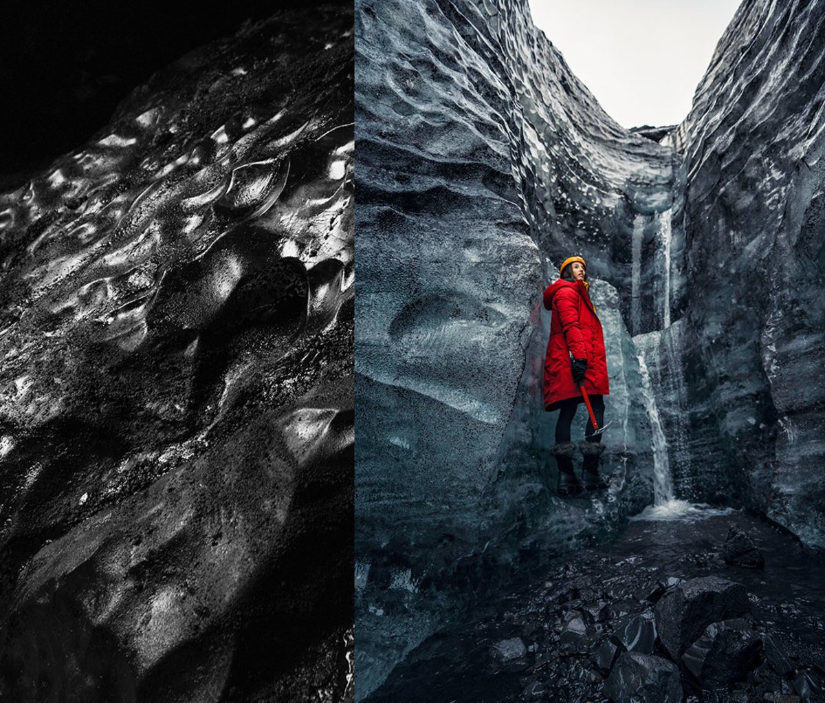 Editor Brittany Smith in Katla ice cave (Mýrdalsjökull glacier)