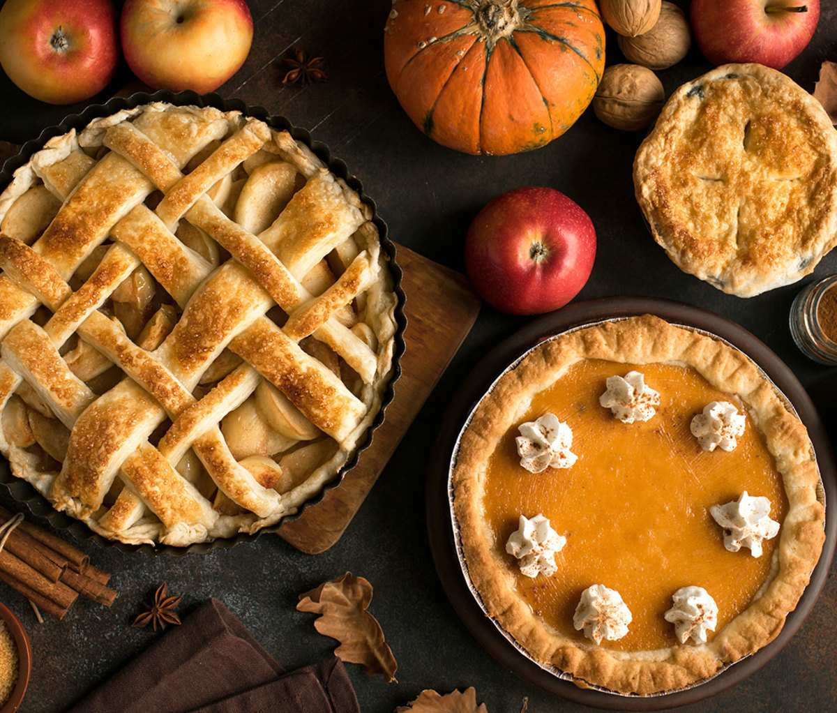 Thanksgiving pumpkin and apple various pies