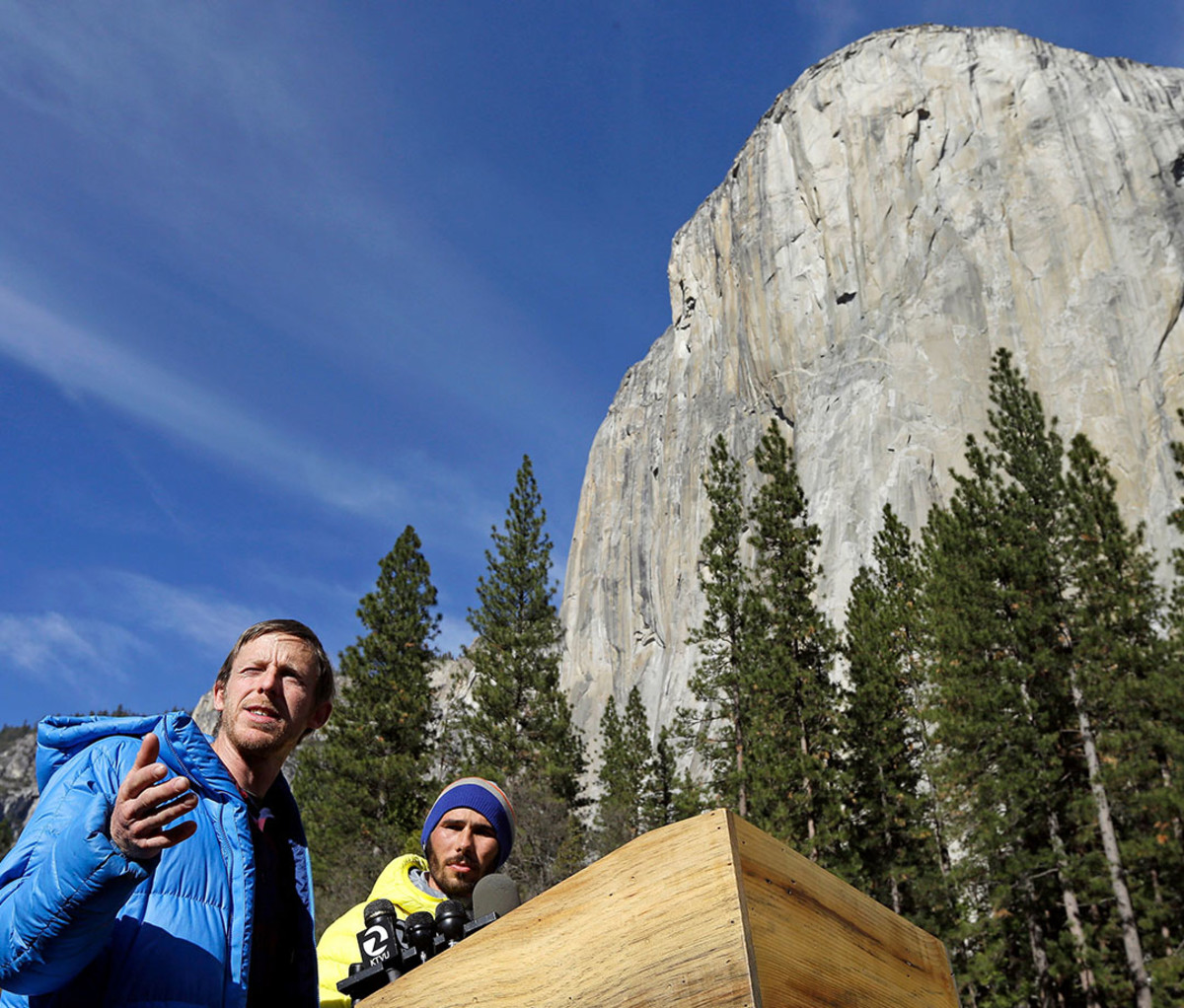 Tommy Caldwell and Kevin Jorgeson beside El Capitan in Yosemite National Park