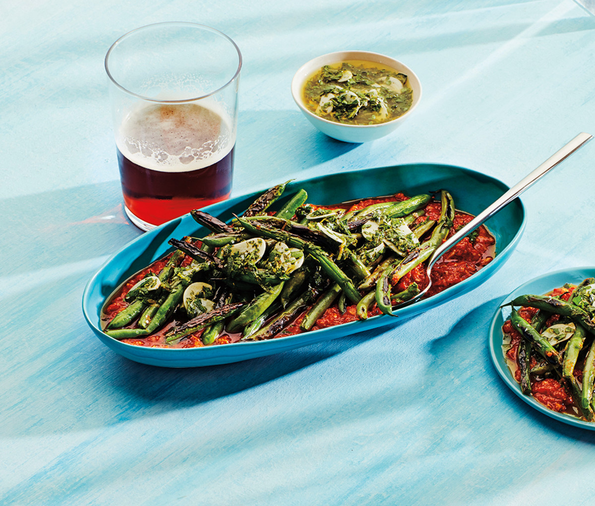 Green Beans With 'Nduja Romesco and Salmoriglio