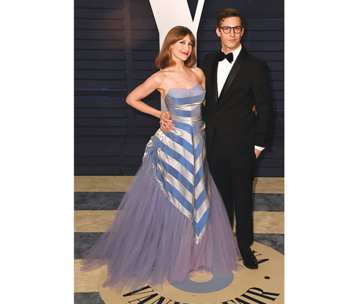 Posing with his spouse, the indie rocker Joanna Newsom, at the 2019 "Vanity Fair" Oscar Party.