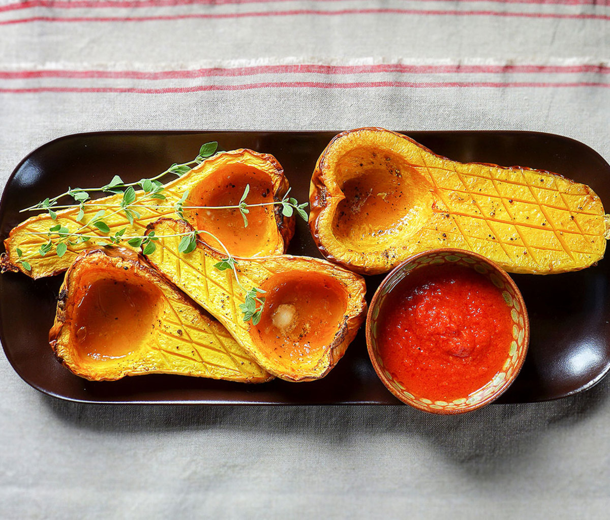 Roasted Butternuts With Tomato-Ginger Gravy