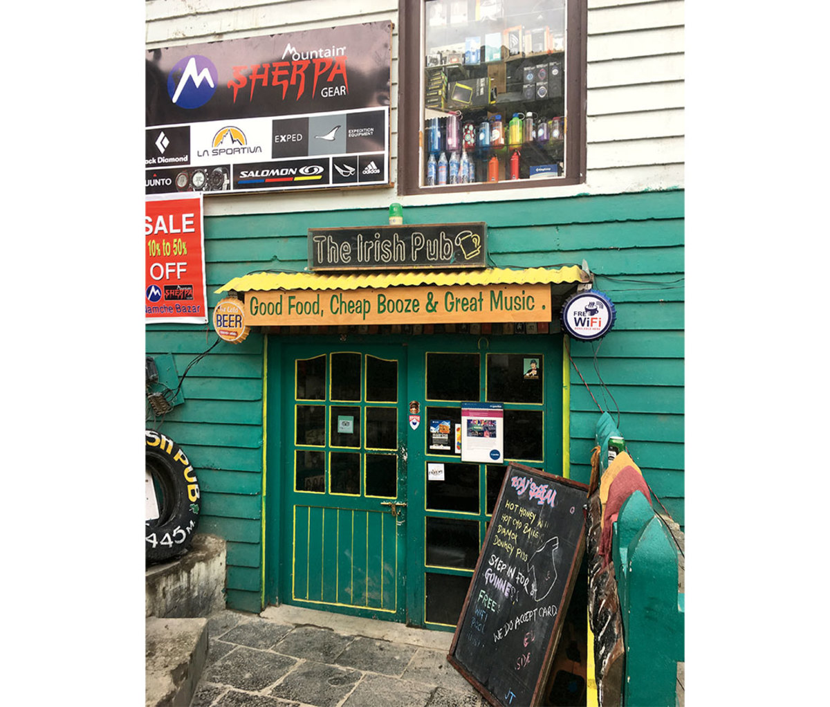 Green exterior of The Irish Pub in Namche Bazaar, Nepal