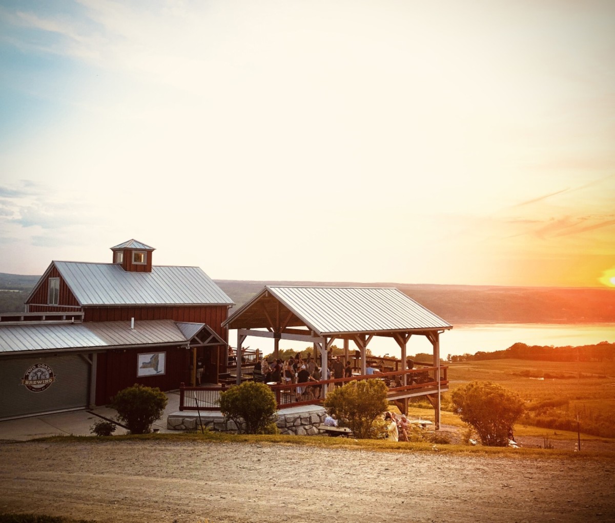 Sunset at brewery with pagoda