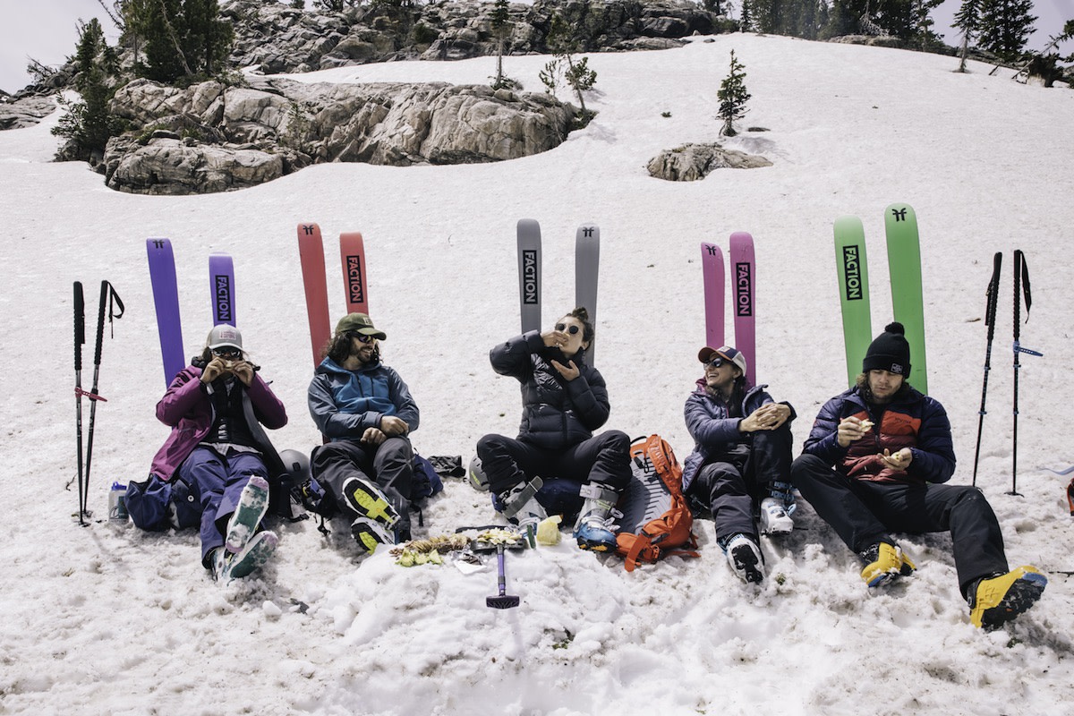 crew hiking eating backountry ski touring wyoming