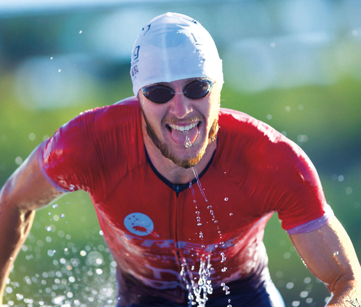 Triathlete Ben Kanute finishing swim