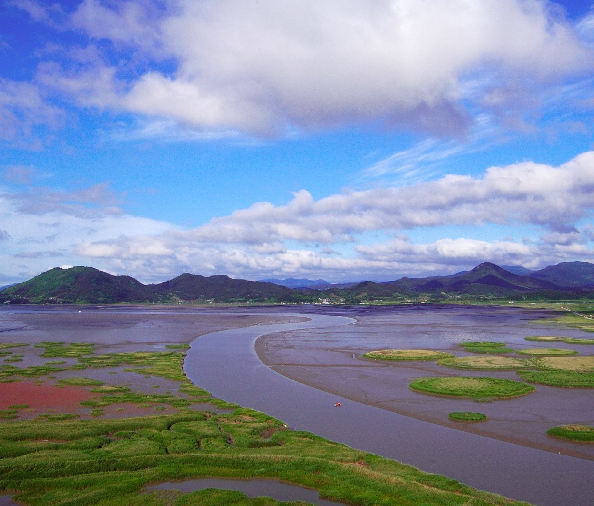 An aerial view of Korean Tidal Flats on the Yellow Sea.