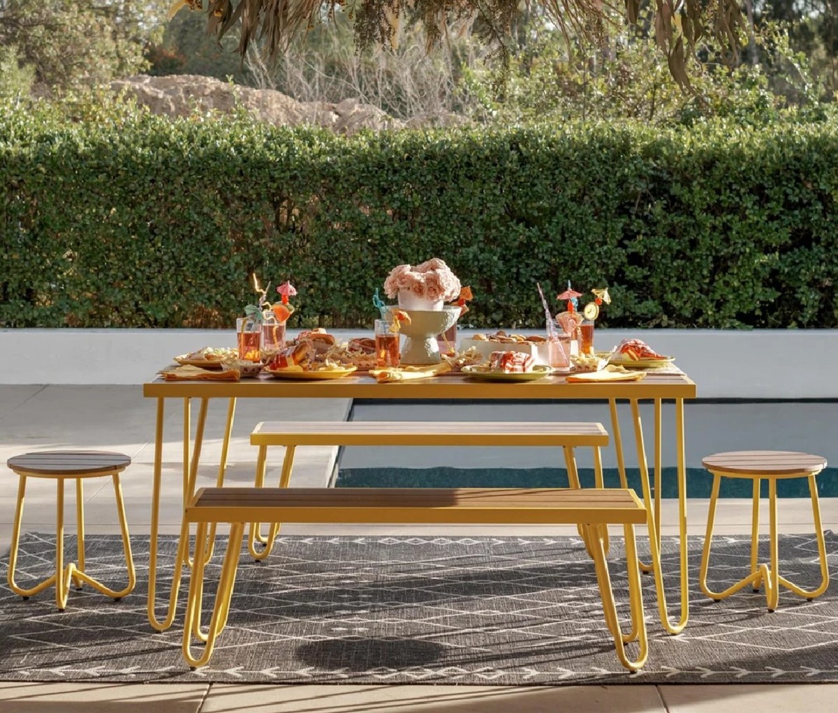 Novogratz Paulette Outdoor Table + Bench Set