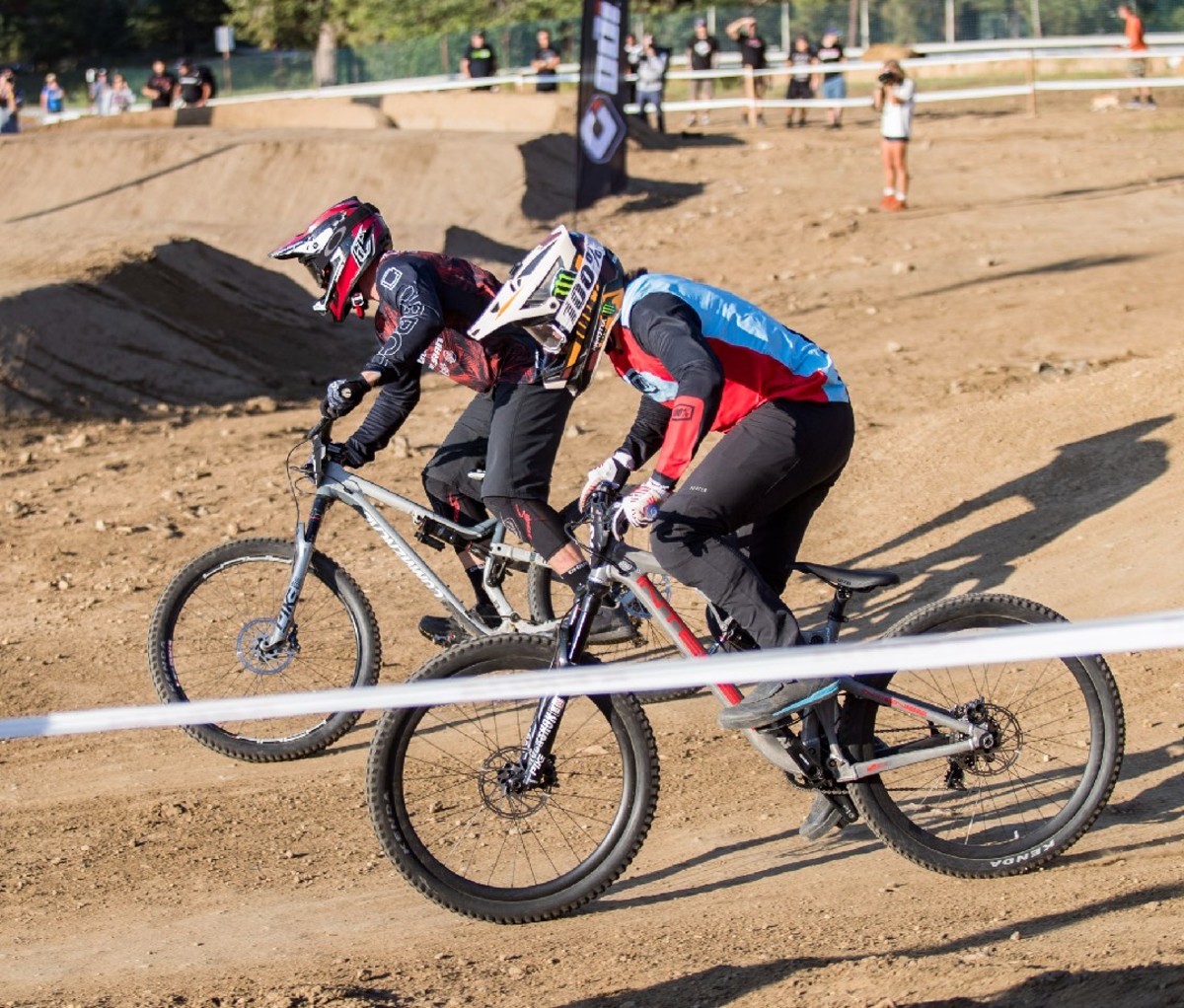 Two bike racers on the track.