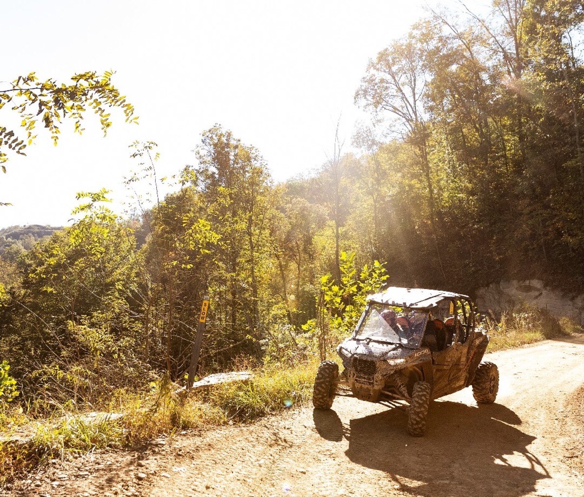 Driving a UTV in West Virginia trail.