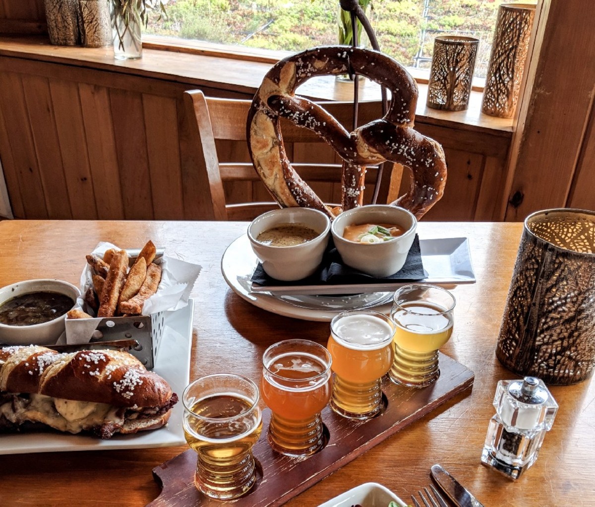 Soft pretzel and beer flight