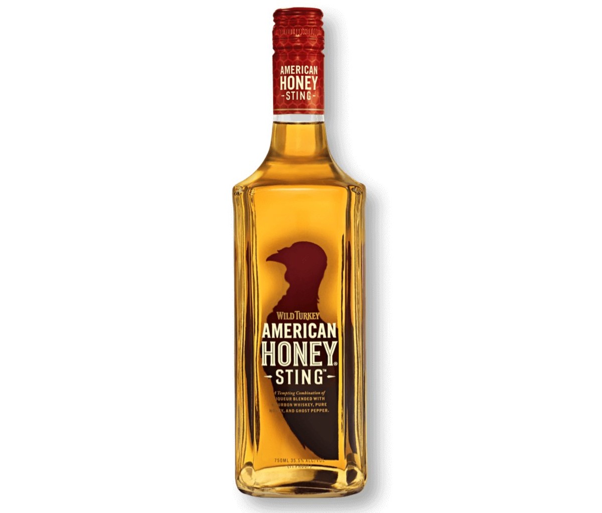 A bottle of Wild Turkey American Honey Sting whiskey.